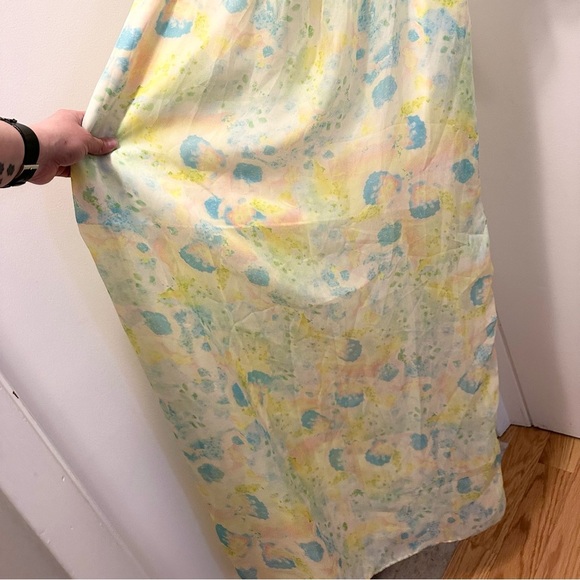 NEW Ladakh Watercolor Chiffon Sleeveless Maxi Dress 6 sundress flowy yellow blue - Picture 3 of 10